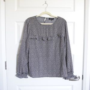 Roolee Navy and White Floral Ruffle Blouse